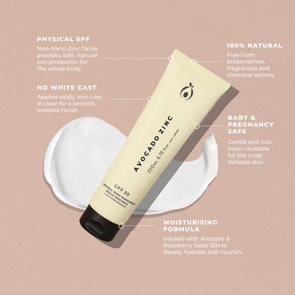 Avocado Zinc SPF 30 Natural Body Sunscreen 200ml