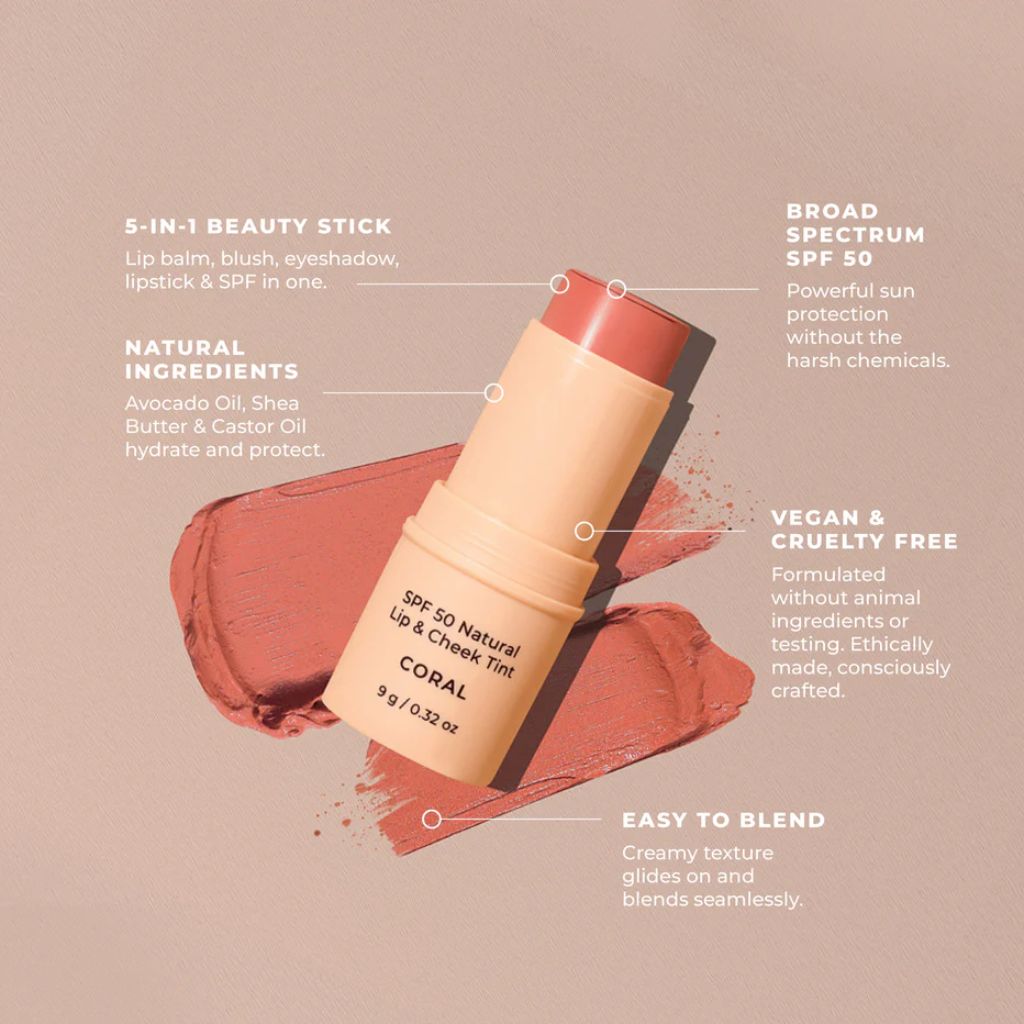 Avocado Zinc SPF 50 Natural Lip & Cheek Tint [CO:Coral]
