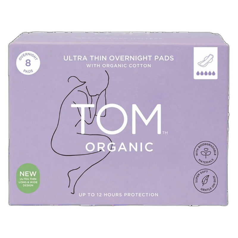 Tom Organic Pads Ultra Thin Overnight 8 Pack
